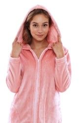 SIENA dlouhý župan s kapucí a zipem, Růžová perla, vel. S, galerie